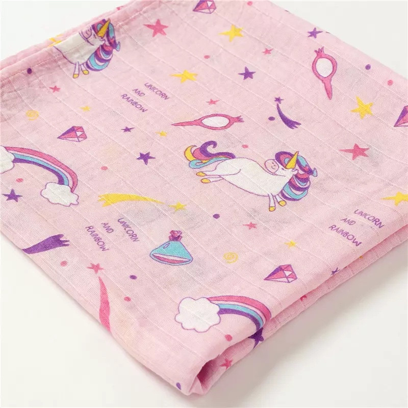 Super Soft Bamboo Organic cotton Muslin Baby Swaddle Blanket Unicorn